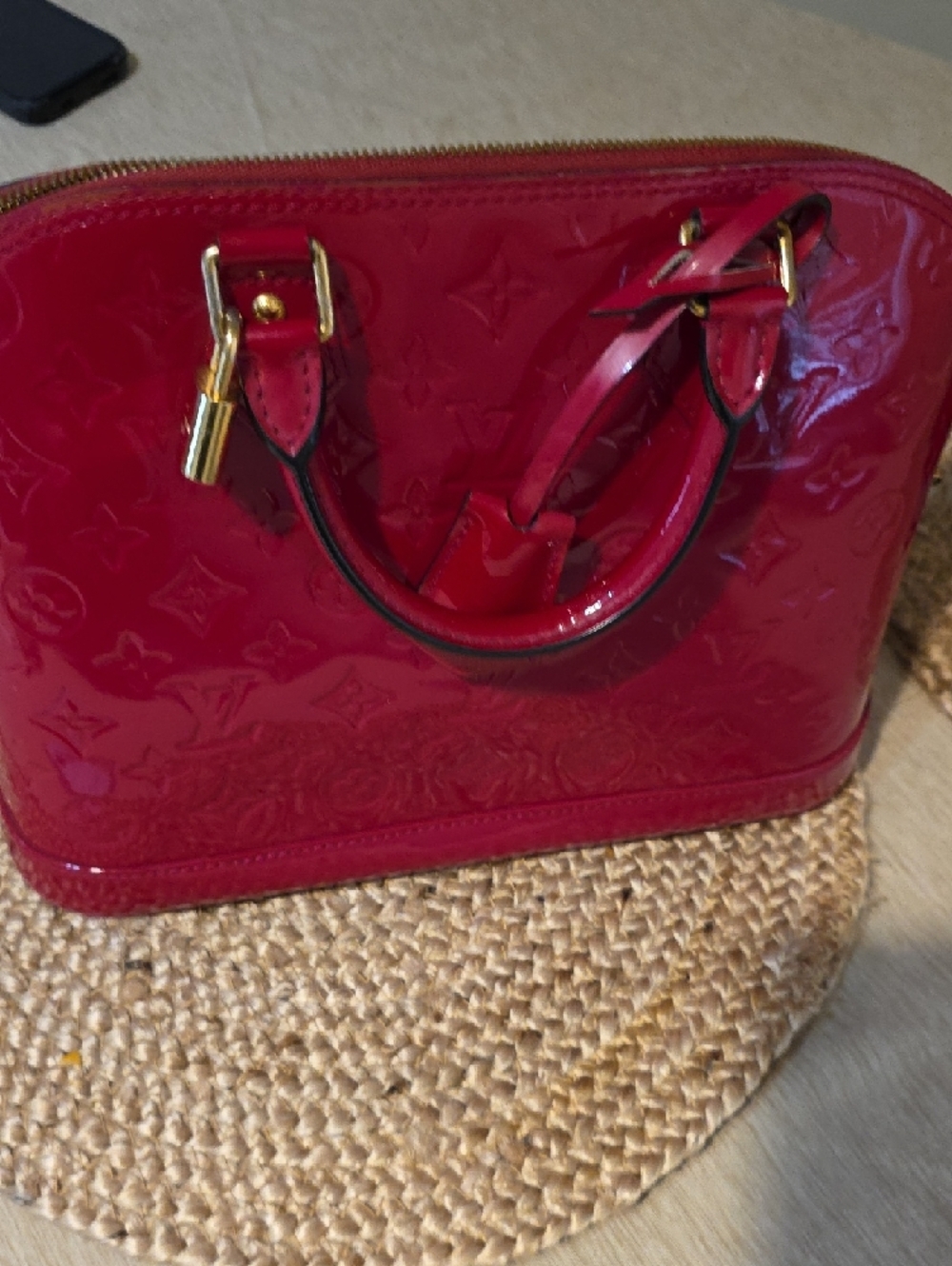Louis Vuitton Vernis Alma BB Satchel - Deep Cherry Red - Picture 6 of 10